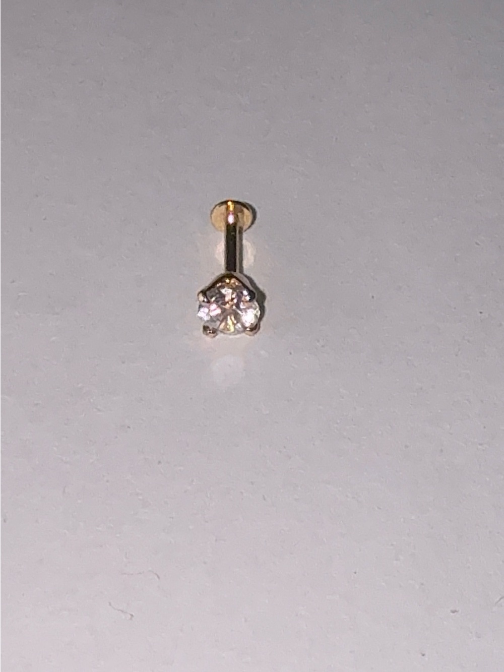 14K Solid Gold Cubic Zirconia Flat Back Stud Piercing | single stud